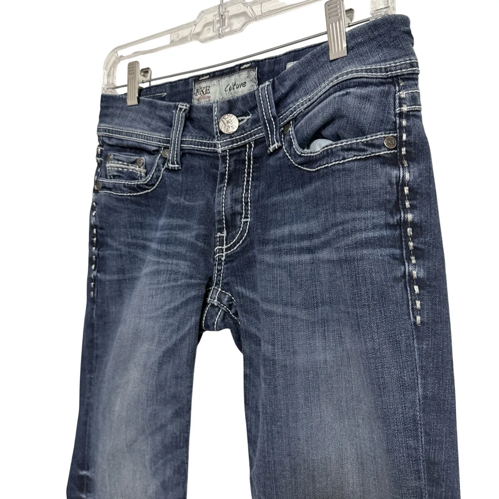 BKE Culture Womens Jeans Size 27 Bootcut Dark Wash Embellished Pockets Blue - Image 4