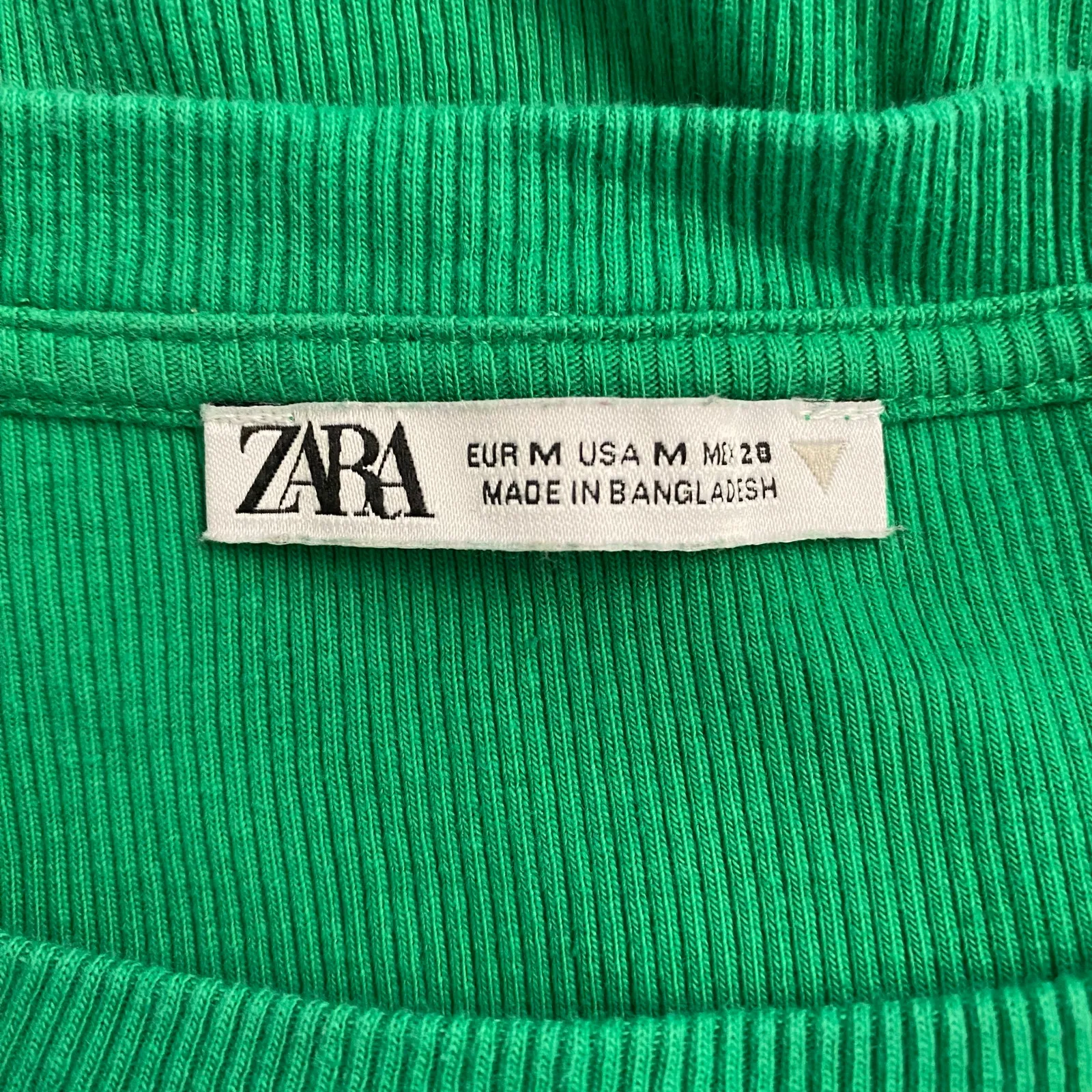 Zara Green Ribbed Ruffle Sleeve Bodycon Mini‎ Dress Size M Preppy Spring - Image 2