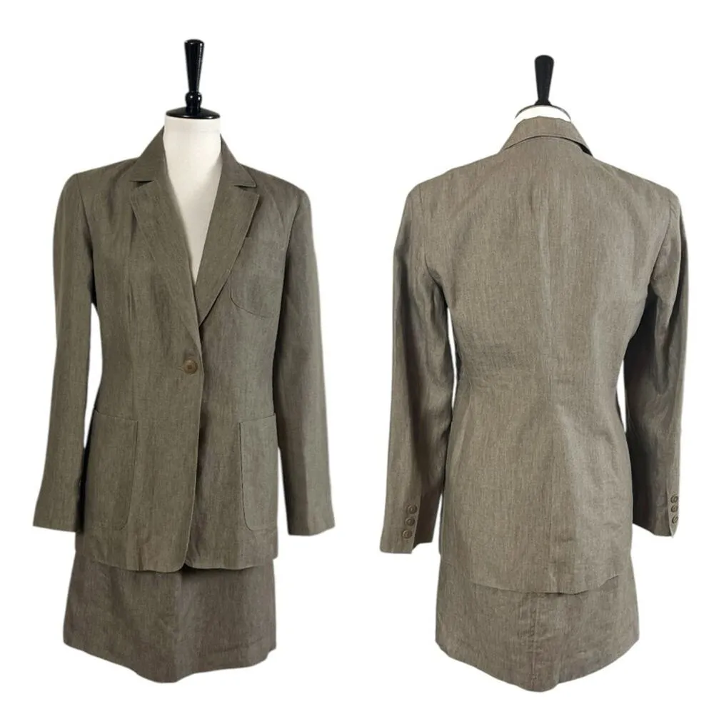 Brooks Brothers Suit A-line Skirt One Button Blazer Linen Tan Women’s Size 6 - Image 13