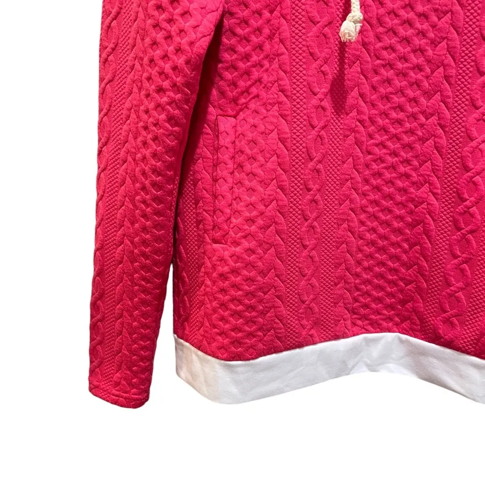 andthewhy Textured Knit Double Layered Hoodie Sweatshirt Pink White Size Small - Image 2