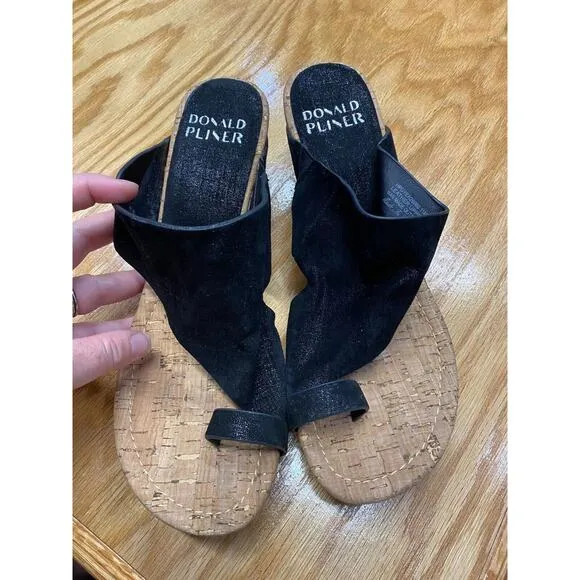 Donald Pliner Gyer 2606 Womens Leather Black Cork Heel Wedge Slip on Sandal 11M - Image 2