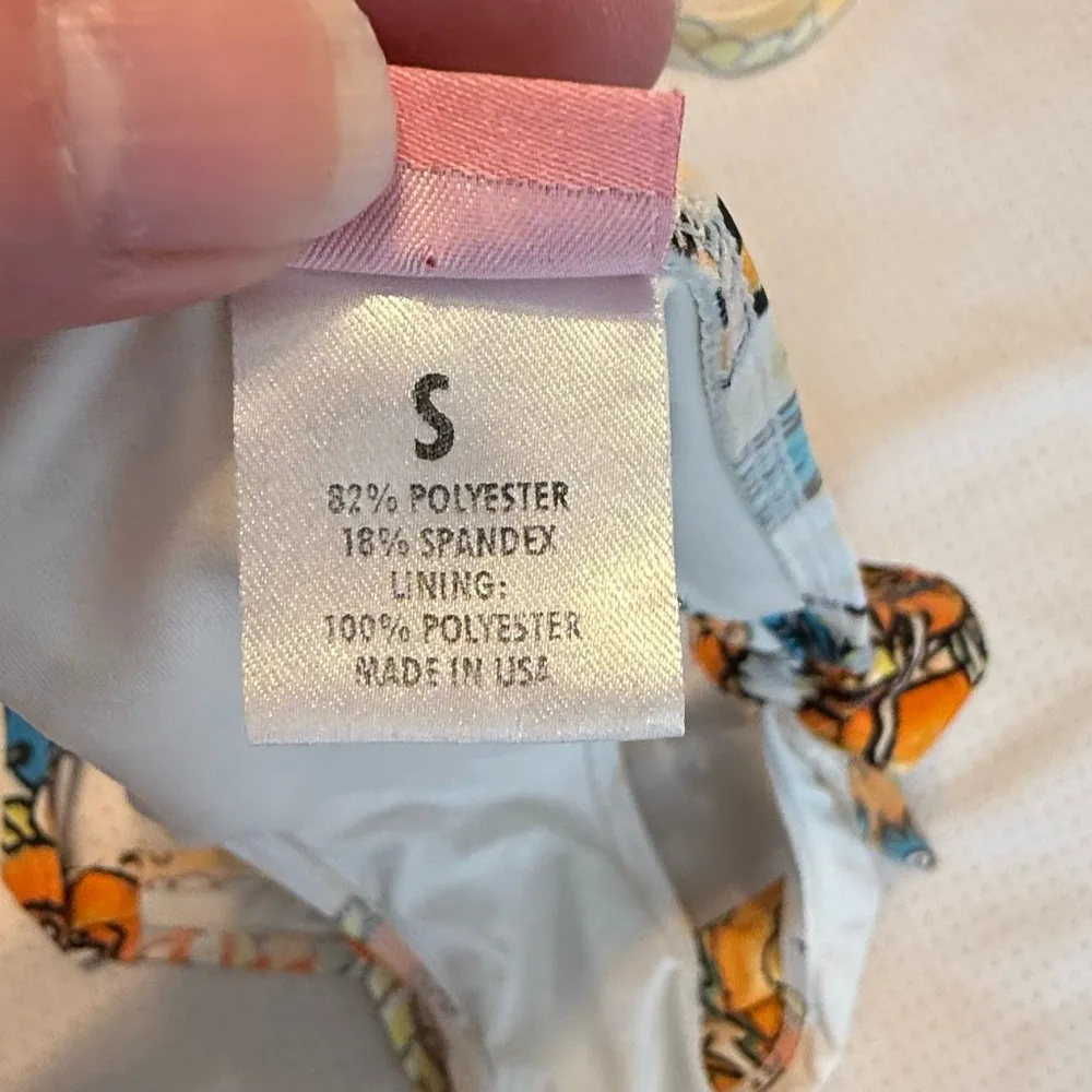 Winki Dragon Print Bikini Triangle Halter Top Side Tie Bottoms Size Small Orange - Image 6