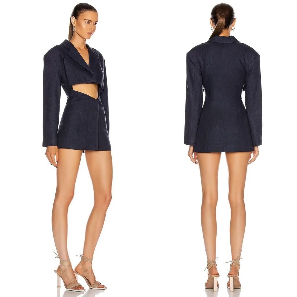 NWT JACQUEMUS Arles Mini Cutout Blazer Dress Linen Dark Blue Size 34 (2 US) - Image 14