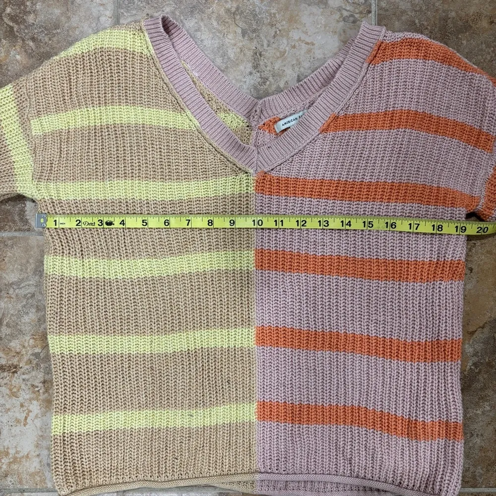American Eagle V-Neck Colorblock Striped Knit Sweater - Image 3