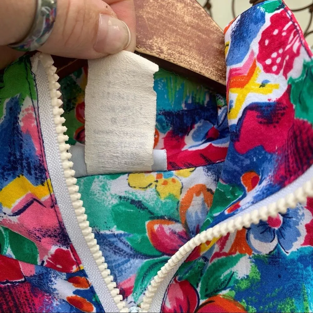 Vintage 90s bold tropical floral zipup windbreaker SMALL Pink - Image 6