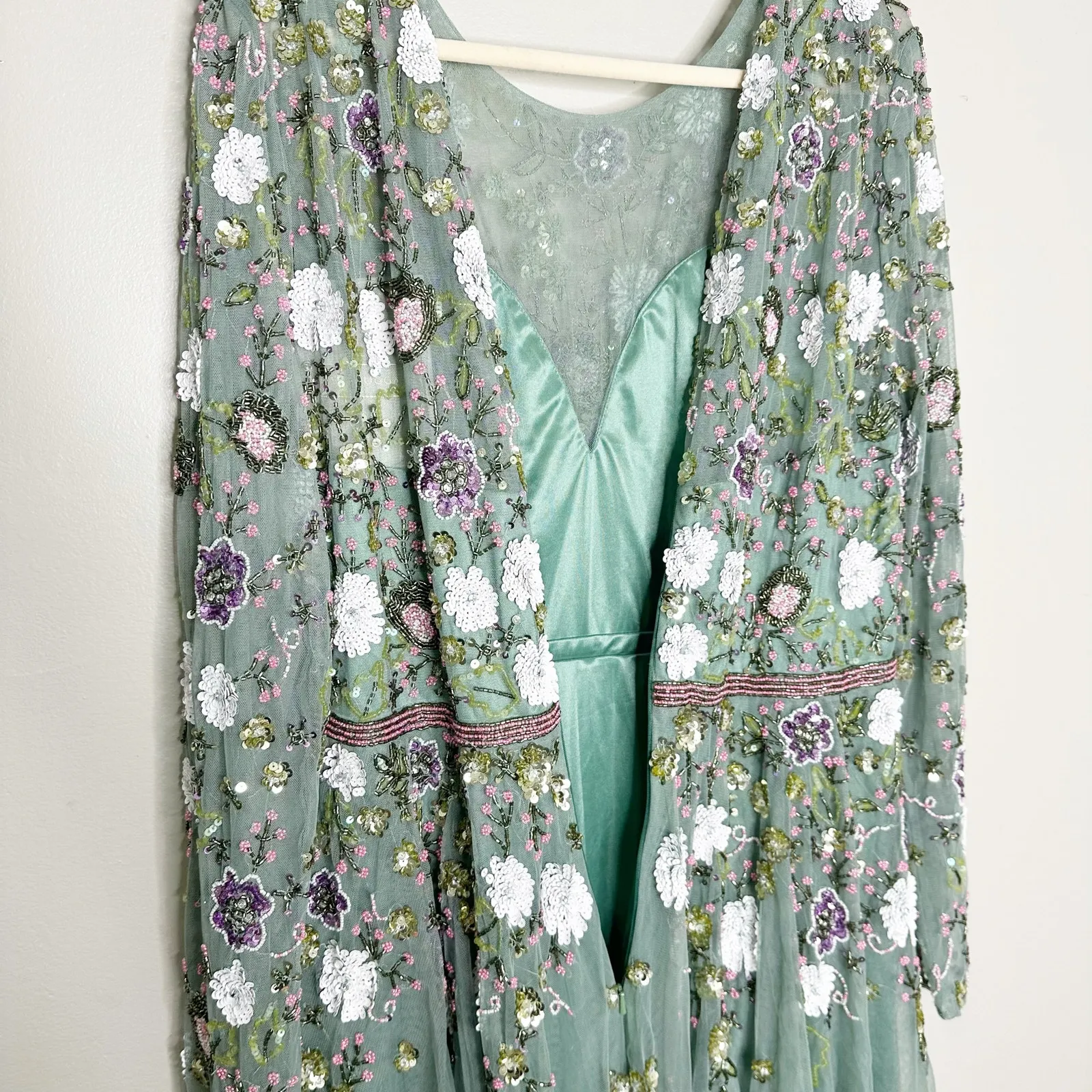 Mac Duggal 5716 Green Sage Multi Floral Applique Tulle Cocktail Midi Dress 18 - Image 7