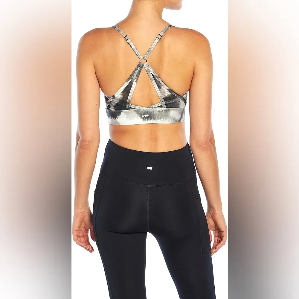 Marika Kailee Black White Watercolor Ikat Active Workout Sports Bra Sz L… Size L - Image 2