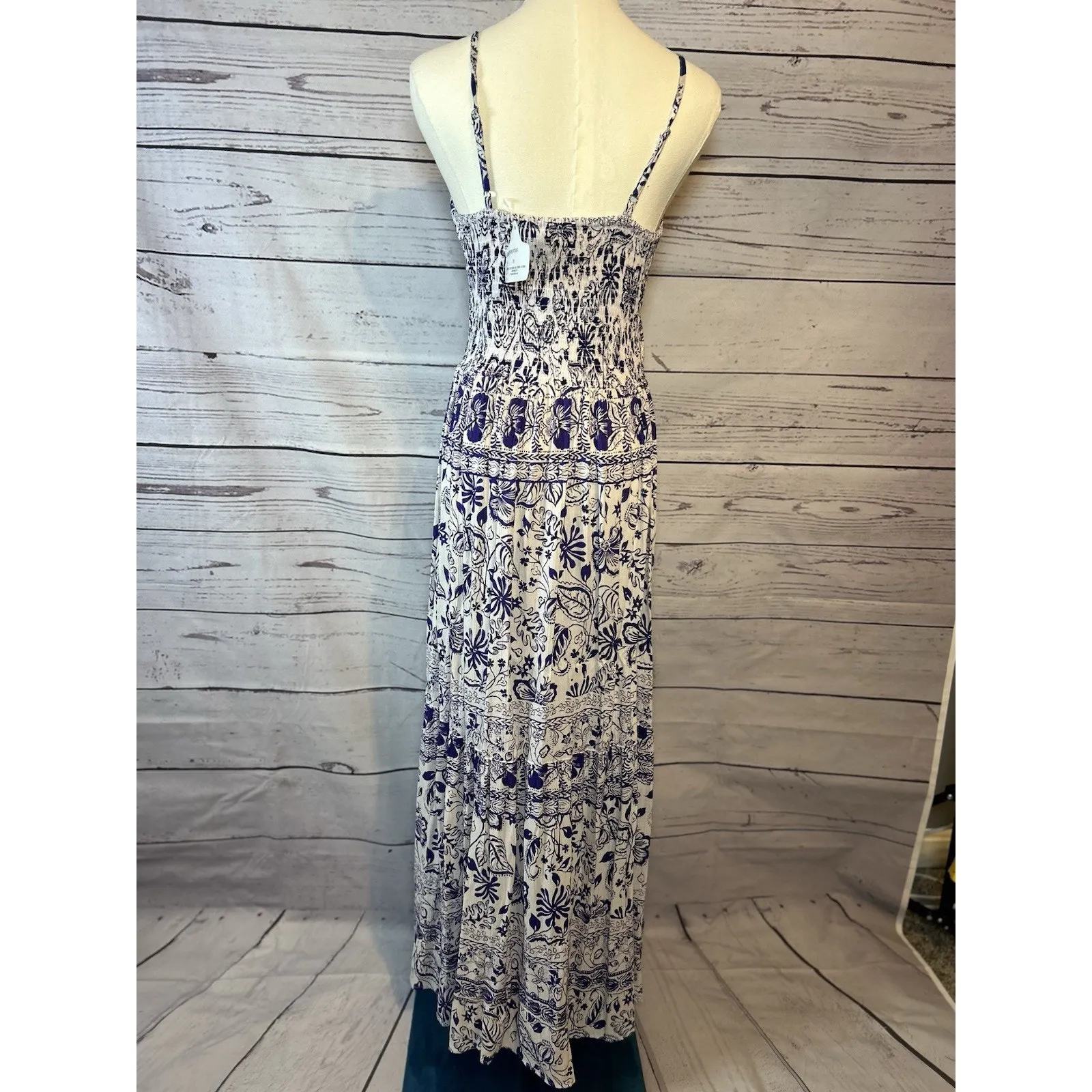 NWT Angie White & Purple Floral Boho Maxi Dress Size M - Image 4