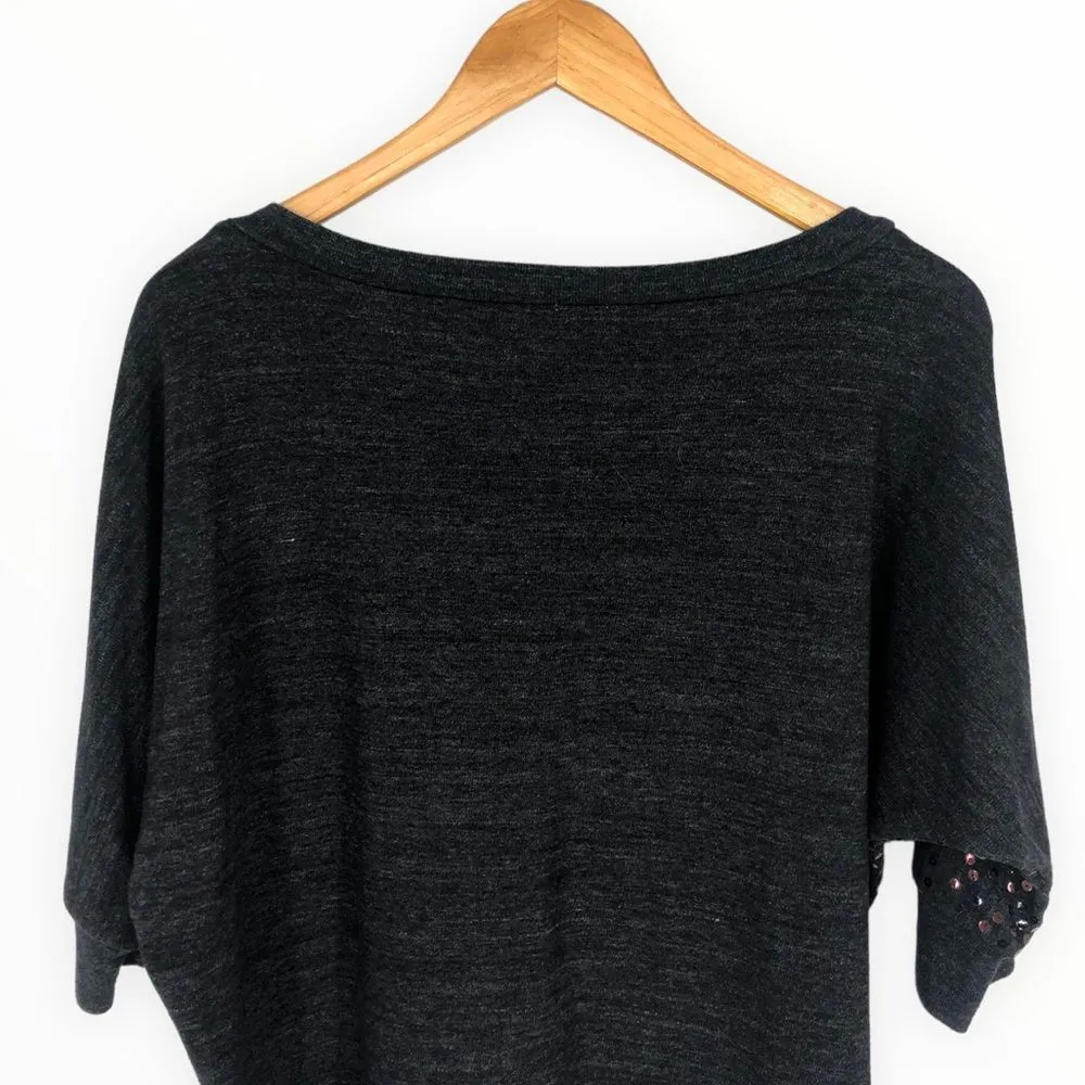 Splendid Grey Metallic Sequin 3/4 Sleeve Wide Neck Sweater size Medium - Image 7