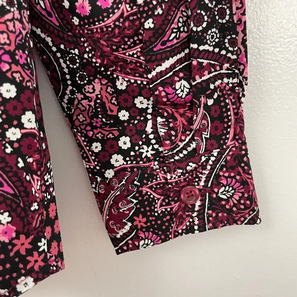 New  Paisley Print Button Down Shirt Black Pink Size 12W - Image 9