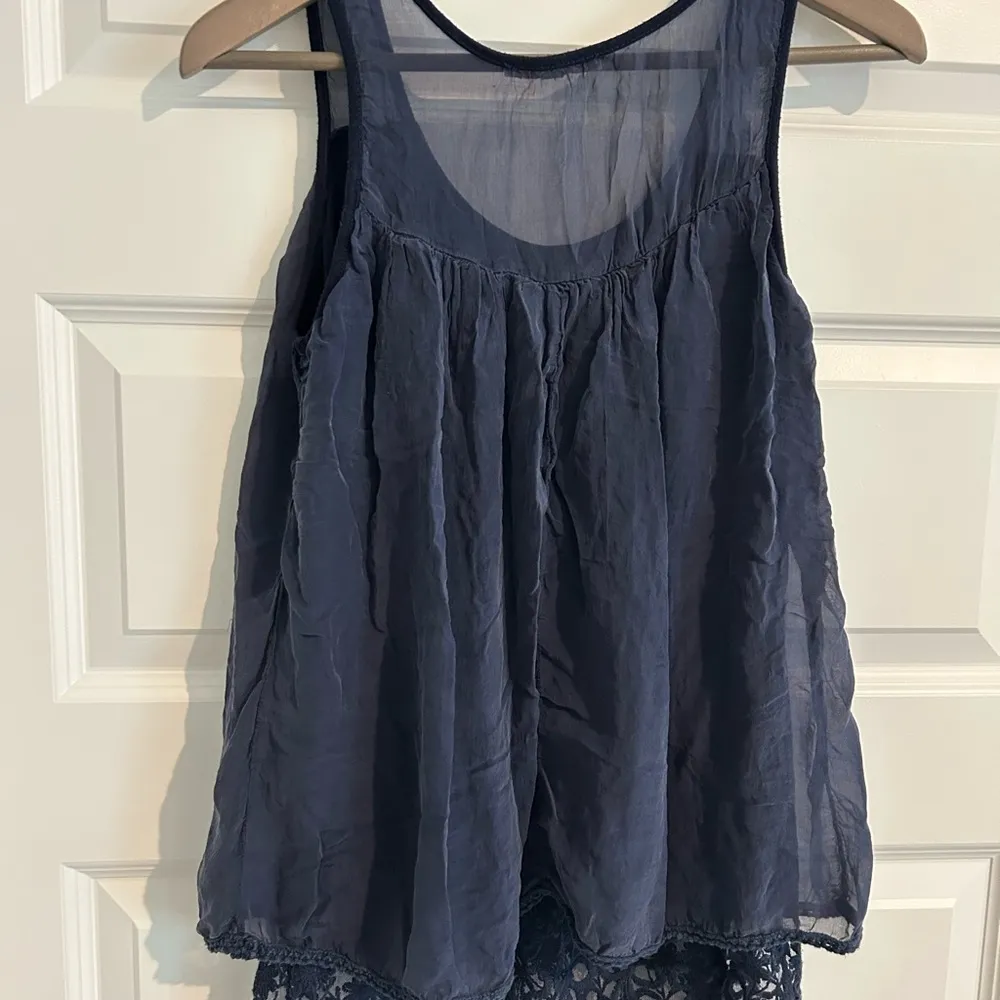 Prontomoda Giusy Silk Sleeveless Top Navy Blue Size S - Image 8