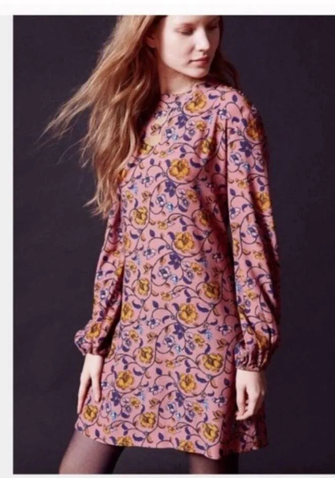 For Love And Lemons Pink Floral Mini Dress Size XS Open Back Long Sleeve Boho - Image 3