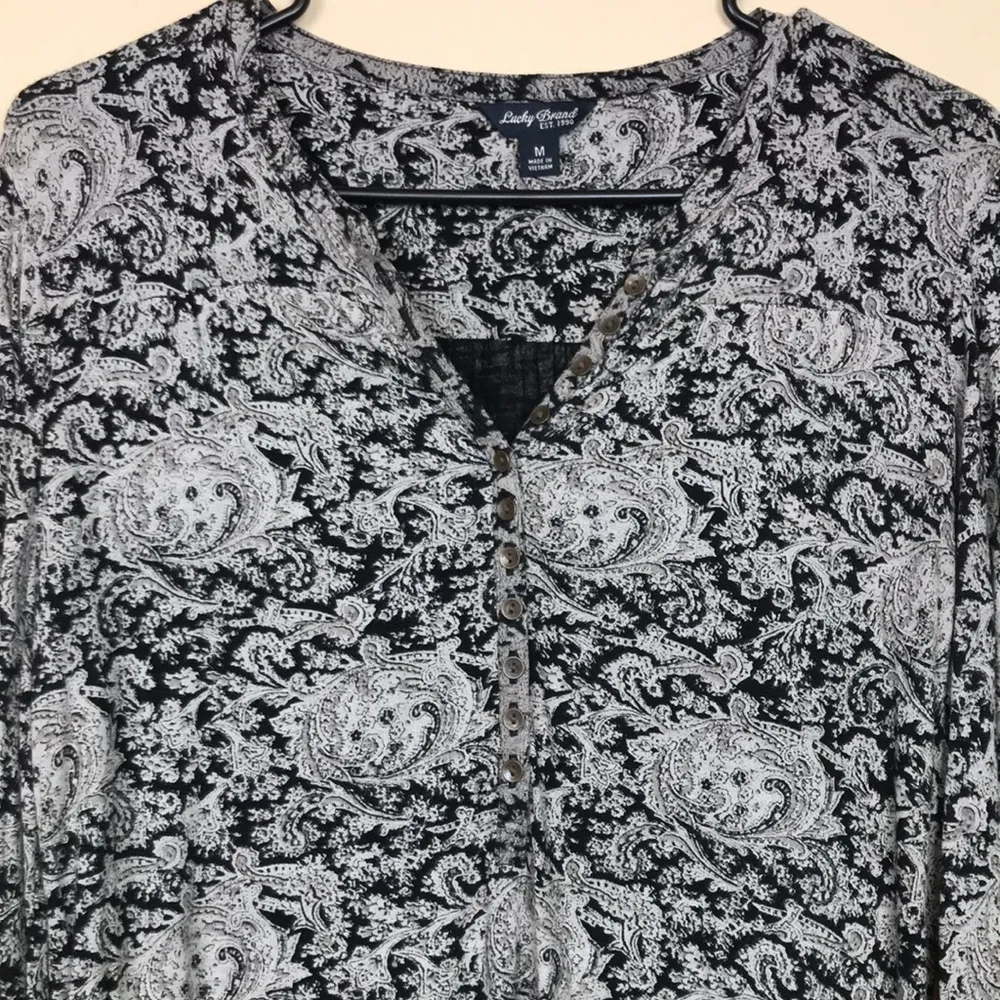 Lucky Brand Women’s Boho Paisley Print Henley Buttons Long Sleeve Shirt - Image 2