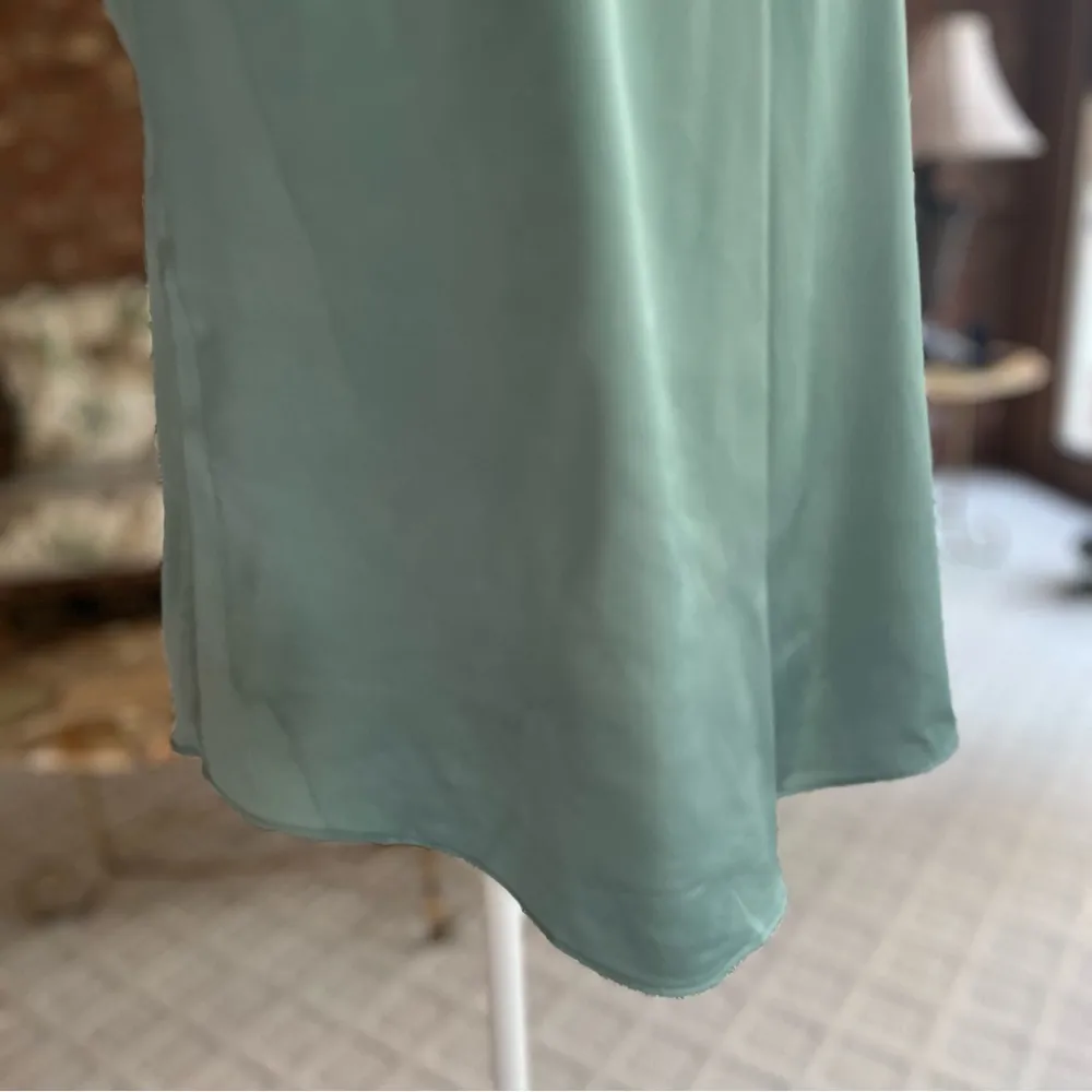 WHBM Tank Top Satin Silky Sleeveless Pleated Green v-Neck 4 Party Work Chic Date - Image 13