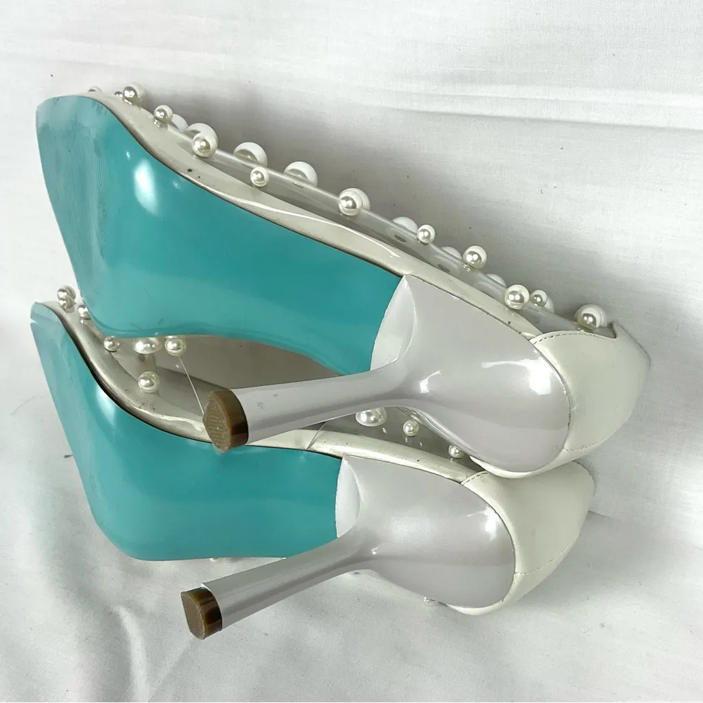 Betsey Johnson Halo Pump Clear Heels with Pearl Embellishments Sz 11 Party - Image 9