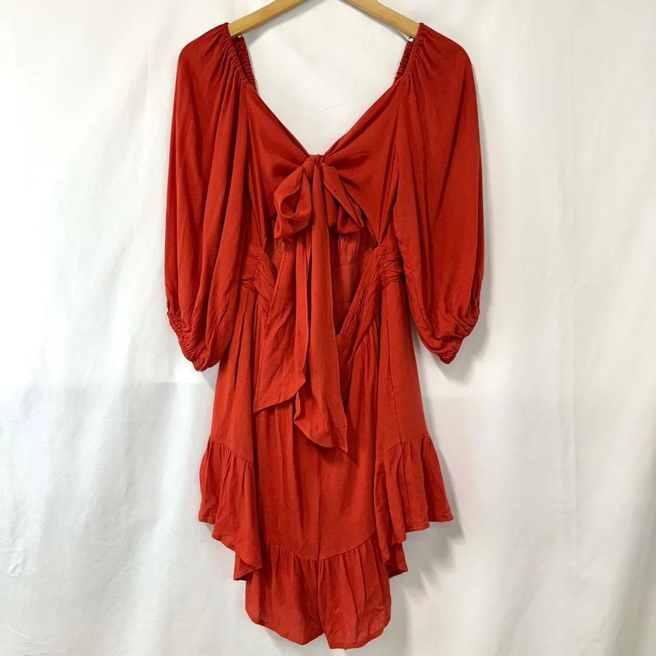 LULU'S NWT Orange Off The Shoulder‎ Romper Ruffles Bow Womens M Bohemian Western - Image 5
