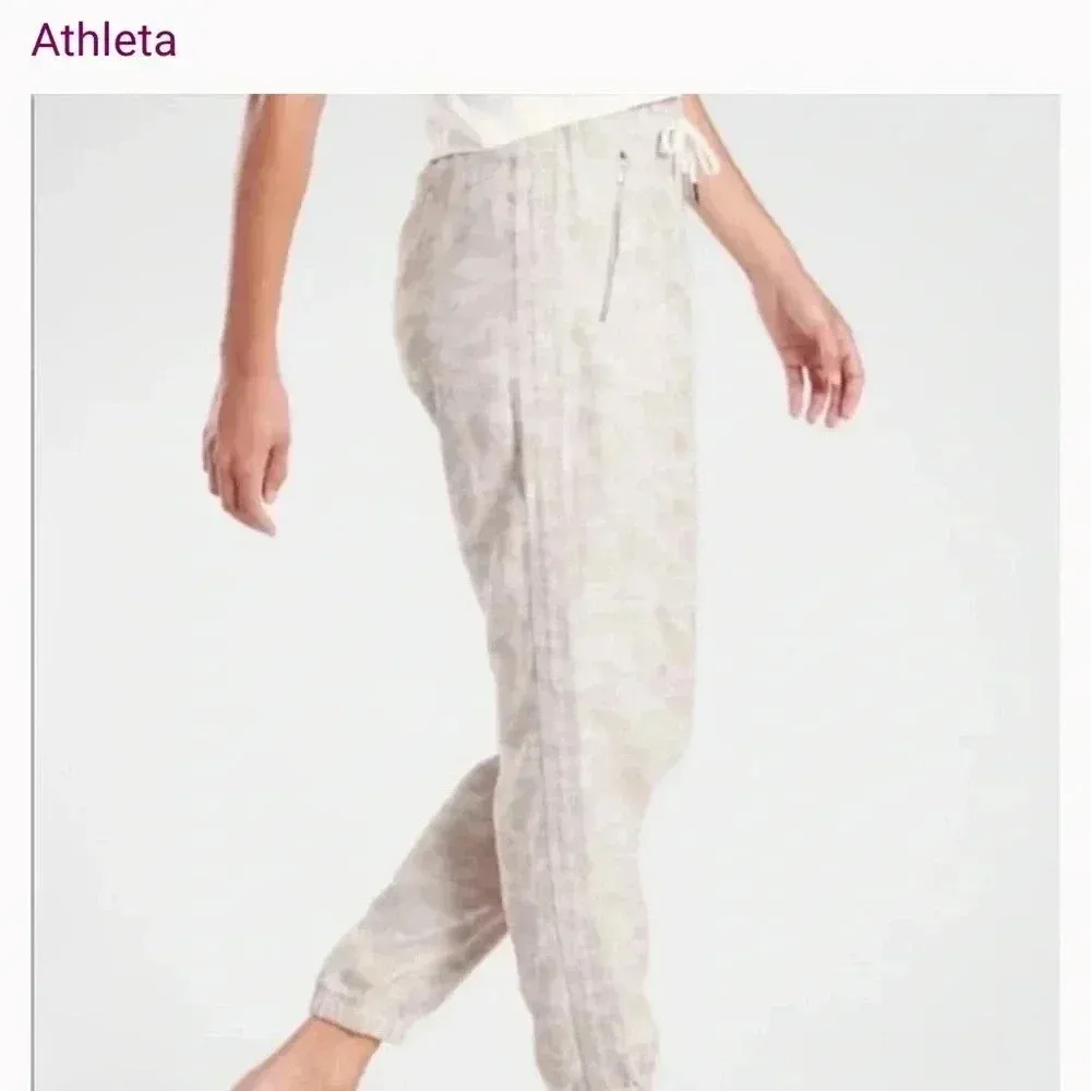 Athleta Tan Camo Print High Rise Cabo Tide Linen Jogger Pants - Image 3