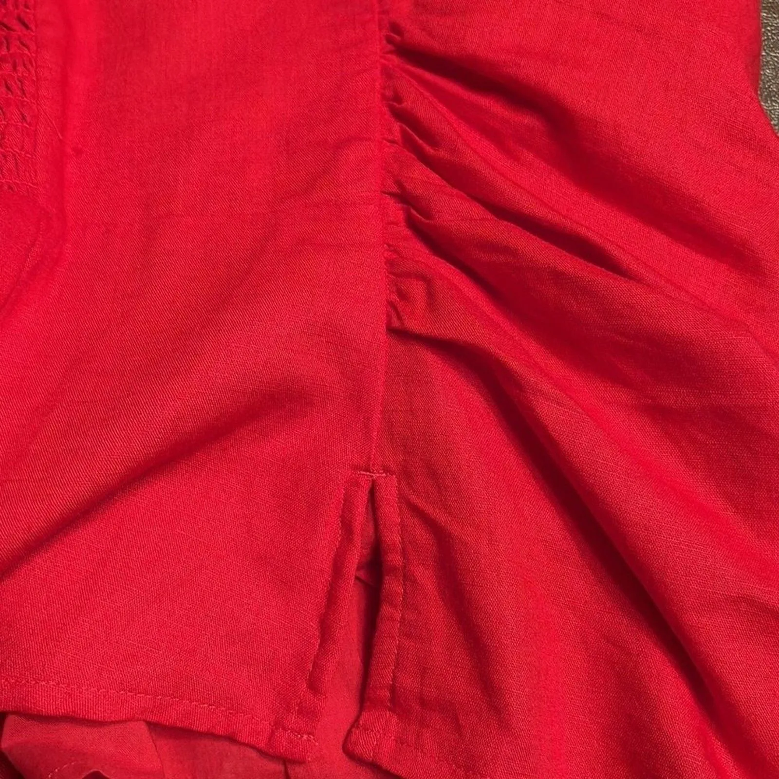 Madewell women’s Ruched Squareneck Tank in Linen-Cotton red Size 2 NWT - Image 8