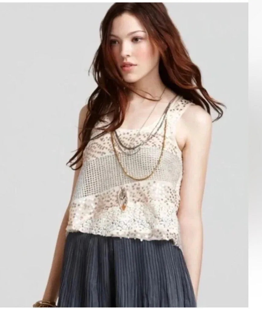 Free People Itsy Bitsy Glitzy Sheer Sequin Sparkle crop tank top - Image 2