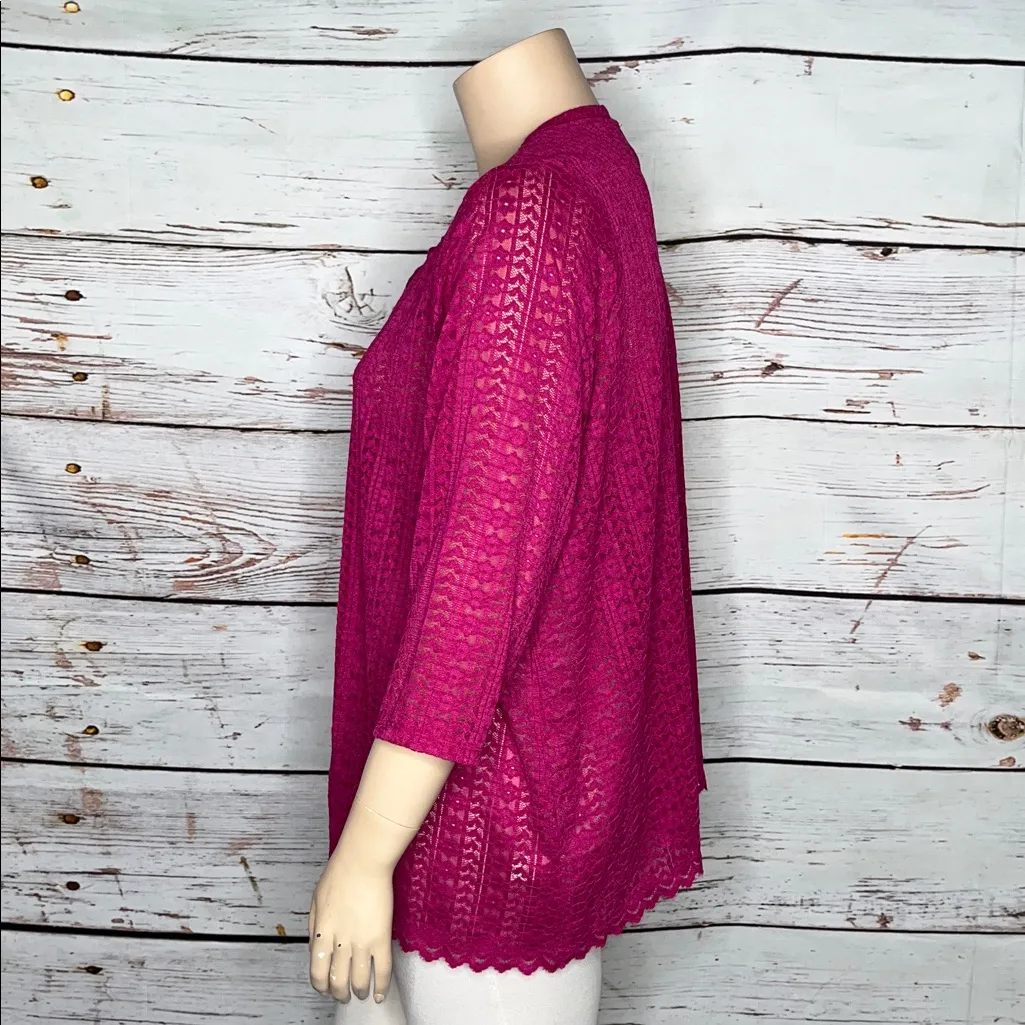 LOGO Layers by Lori Goldstein NWT Size 2X Fuchsia Floral Lace Button Cardigan - Image 2