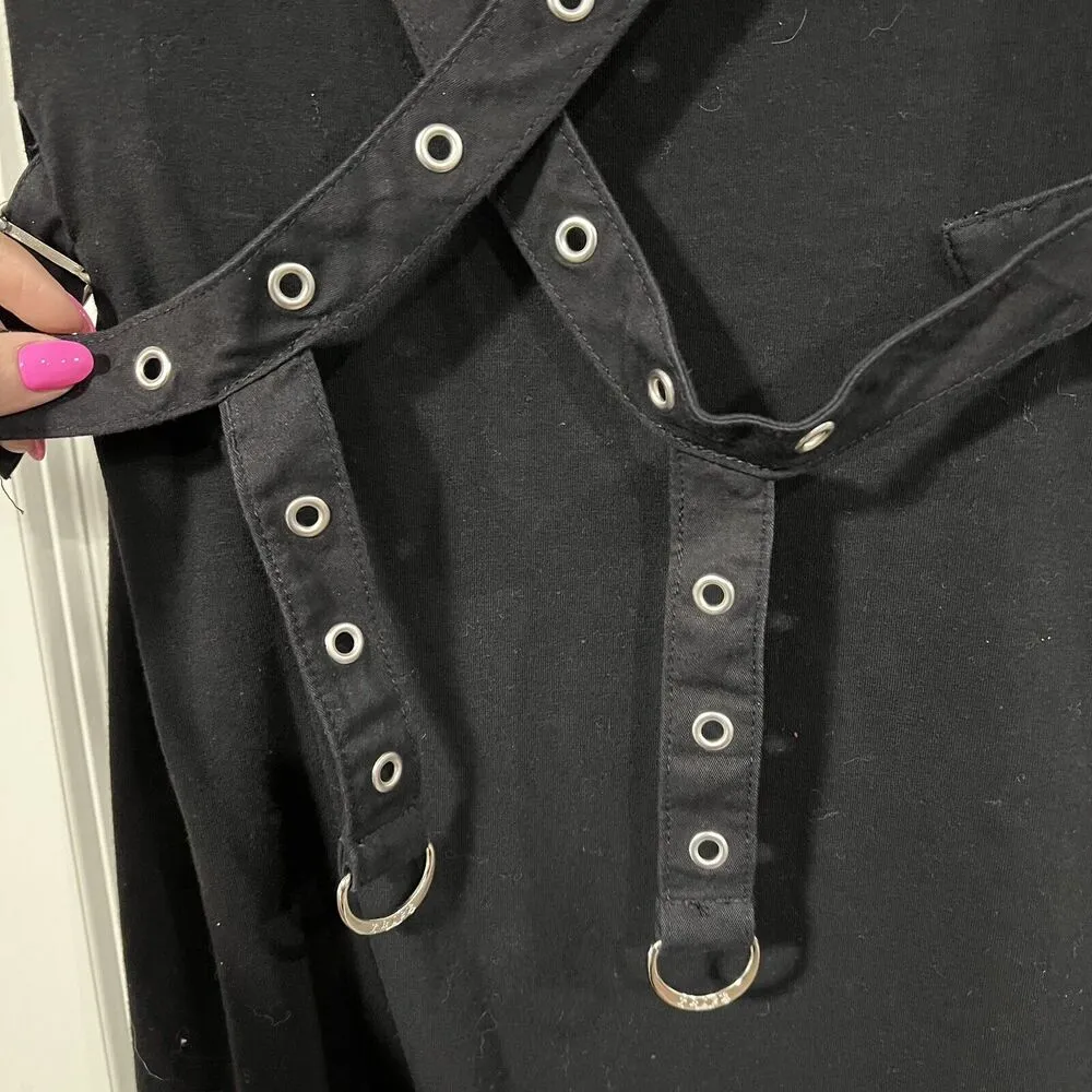 Tripp NYC Sz S Dress Daang Goodman Black Grommet Harness Dress Goth Emo Stretch - Image 4