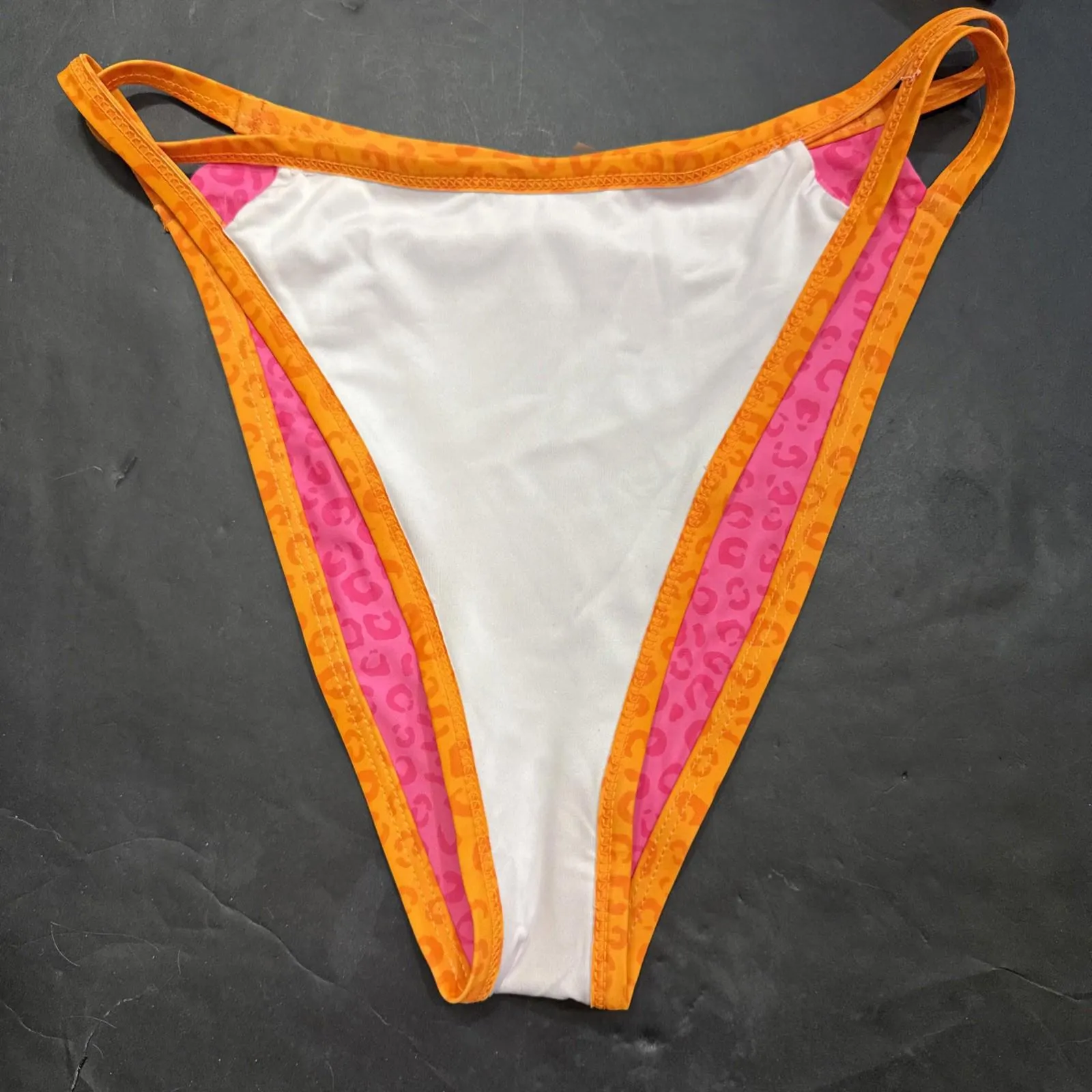 Popvil Neon Orange & Hot Pink Animal Cheetah Print 2 Piece Bikini Small NWOT - Image 3