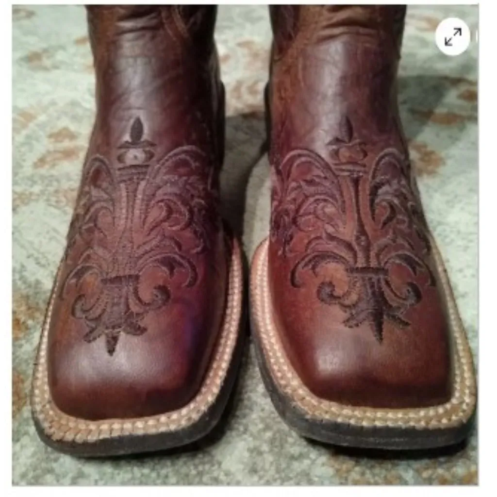 Cavender's 7D Stunning Leather Western Cowboy Boots Brown w Dark Brown Stitching Size 7 - Image 2