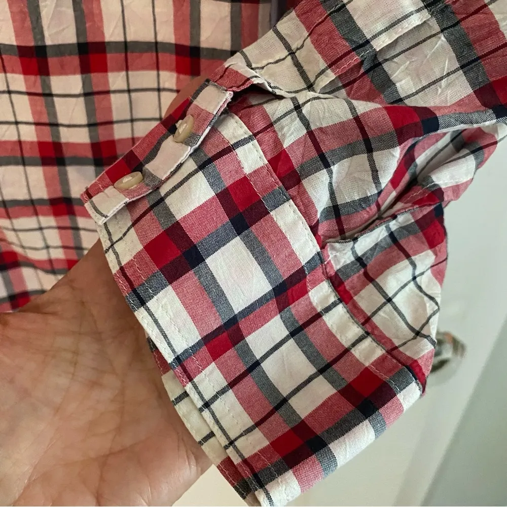 Banana Republic Womens 3/4 Length Sleeve Plaid Button Down Shirt Size Large - Image 2