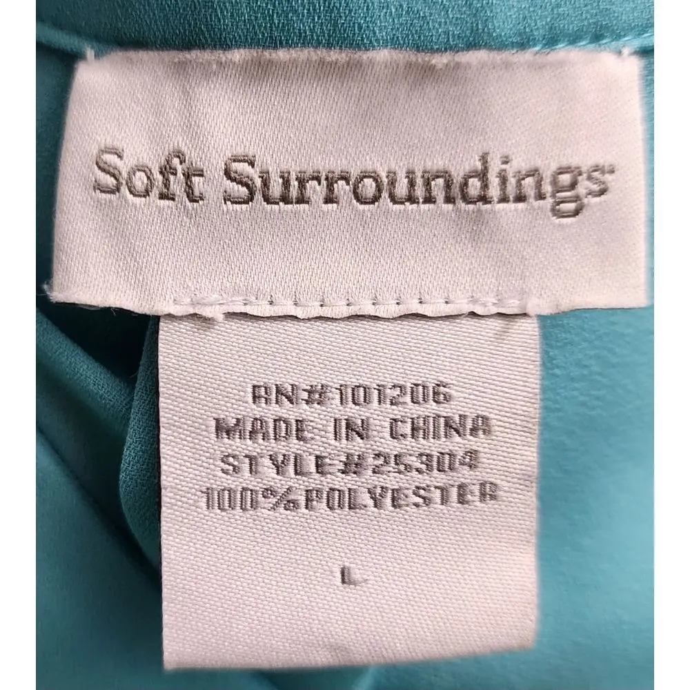 Soft Surroundings Aqua Blue Button Front Blouse Long Sleeve Professional Size L - Image 3