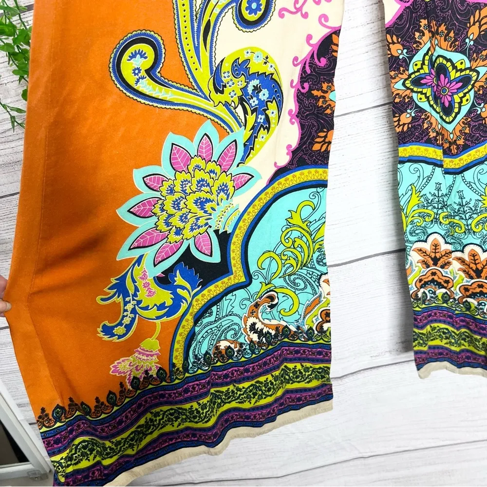 Flying Tomato Boho Wide-Leg Festival Pants Size Small Orange & Blue Multicolor - Image 4