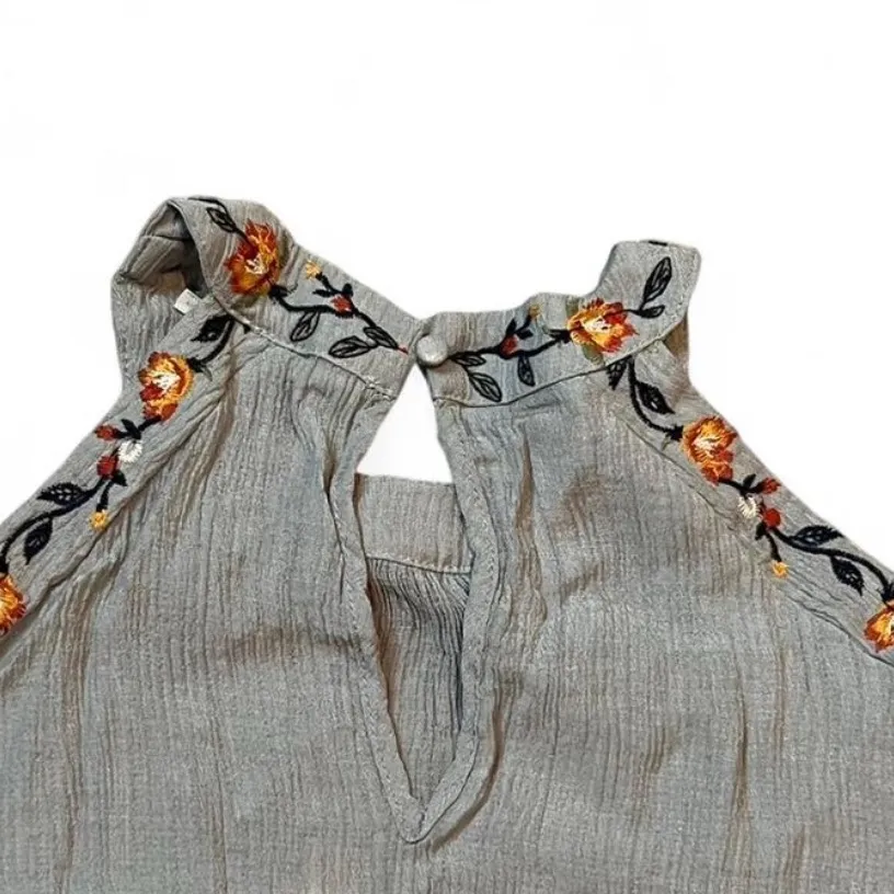 Blu Pepper Blue Embroidered Cold Shoulder Bell Sleeve Dress Aritzia Sz M - Image 3