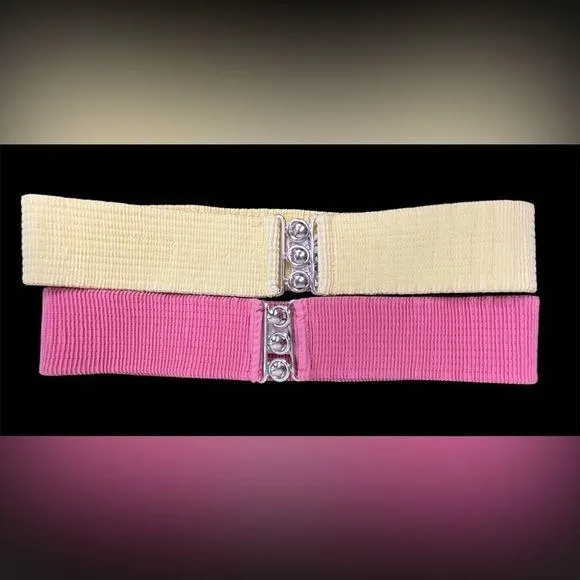 Malco Modes And Square Up Fashions Vintage 80s Pink White Stretch Belts Women’s - Image 2