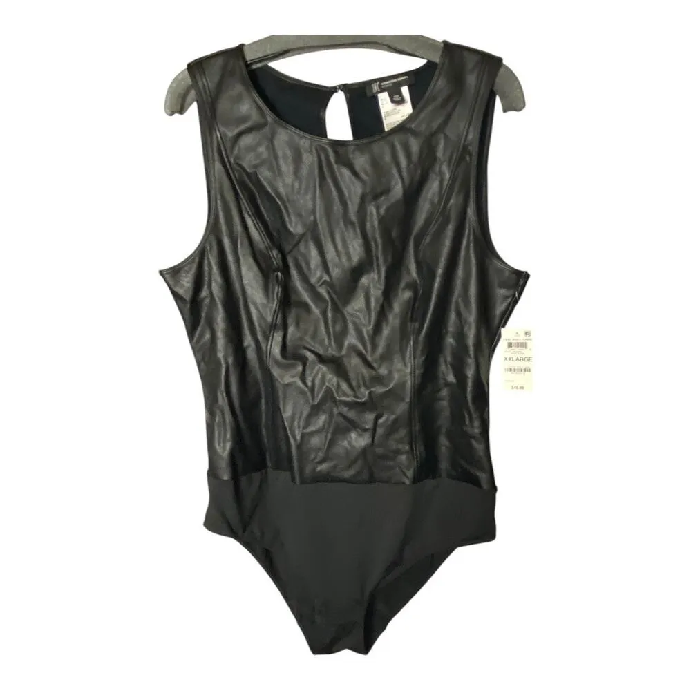 International Concept XXL Faux Leather Bodysuit Black Edgy Biker Baddie Moto New - Image 2