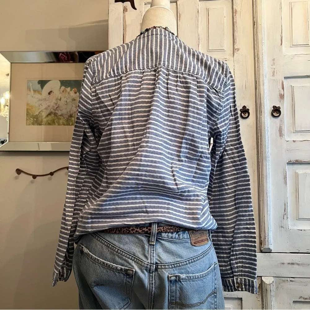 Vintage Abercrombie & Fitch Striped 100% Cotton Long Sleeve Coastal Henley Top M - Image 6