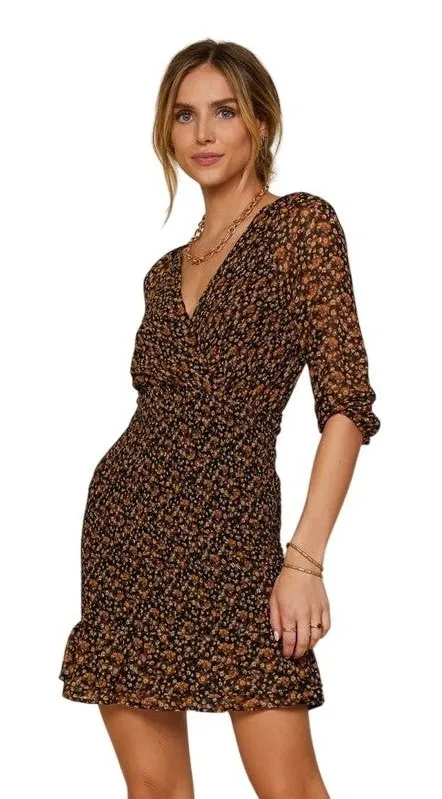 Skies are Blue Women's Ditsy Floral Brown/Black Coquette Mini Smocked Dress - M - Image 1