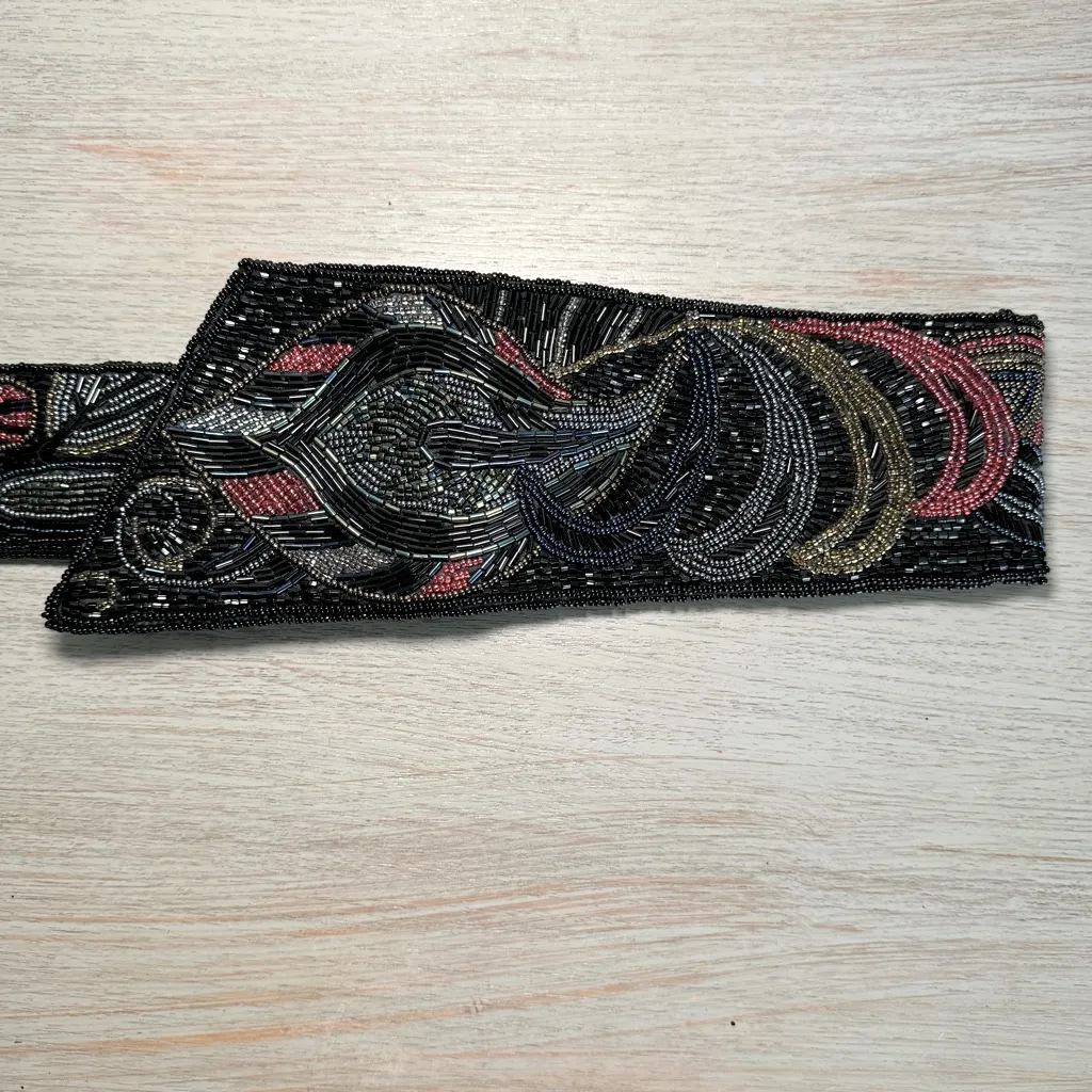 Vintage Christian Dior 1980s Black Beaded Satin Fashion Statement‎ Belt Size M - Image 2