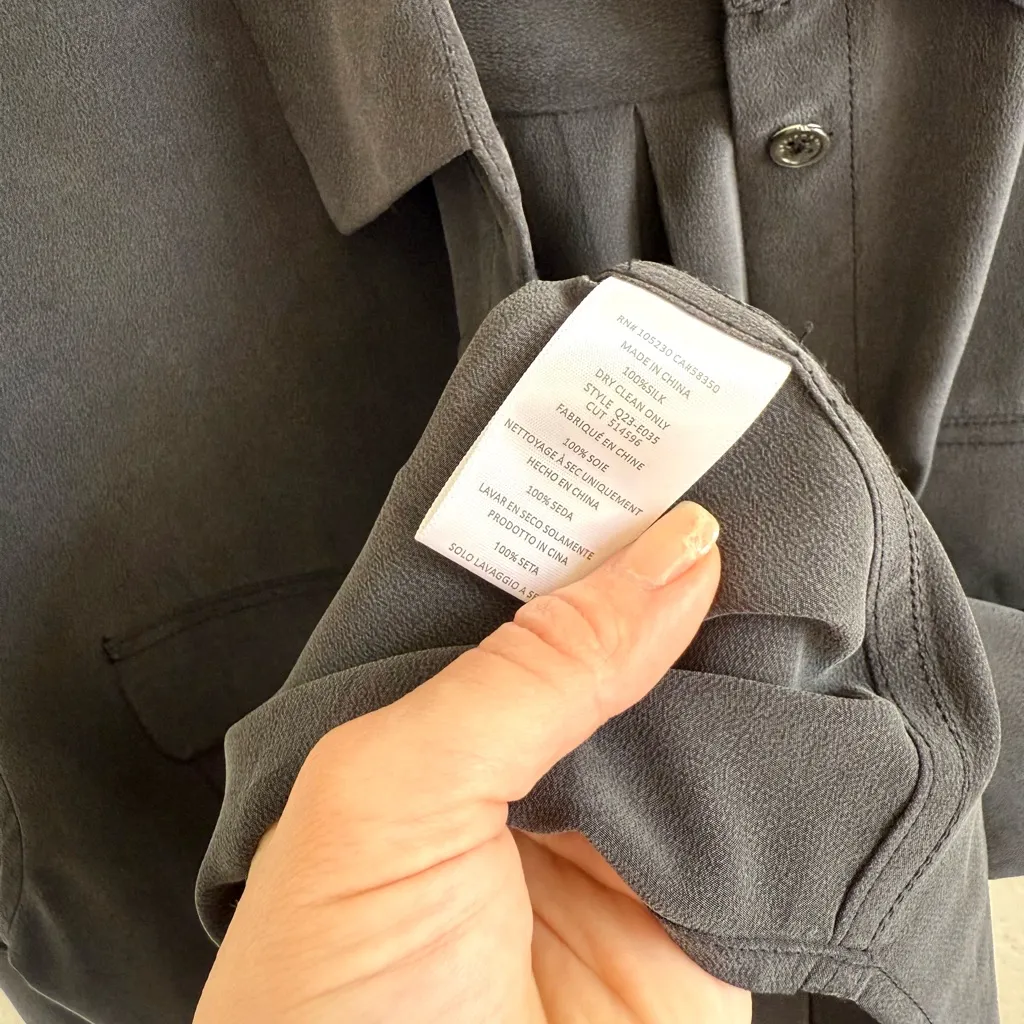 Equipment Femme Signature Silk Long Sleeve Collar Shirt 100% Silk S Black / Gray - Image 8