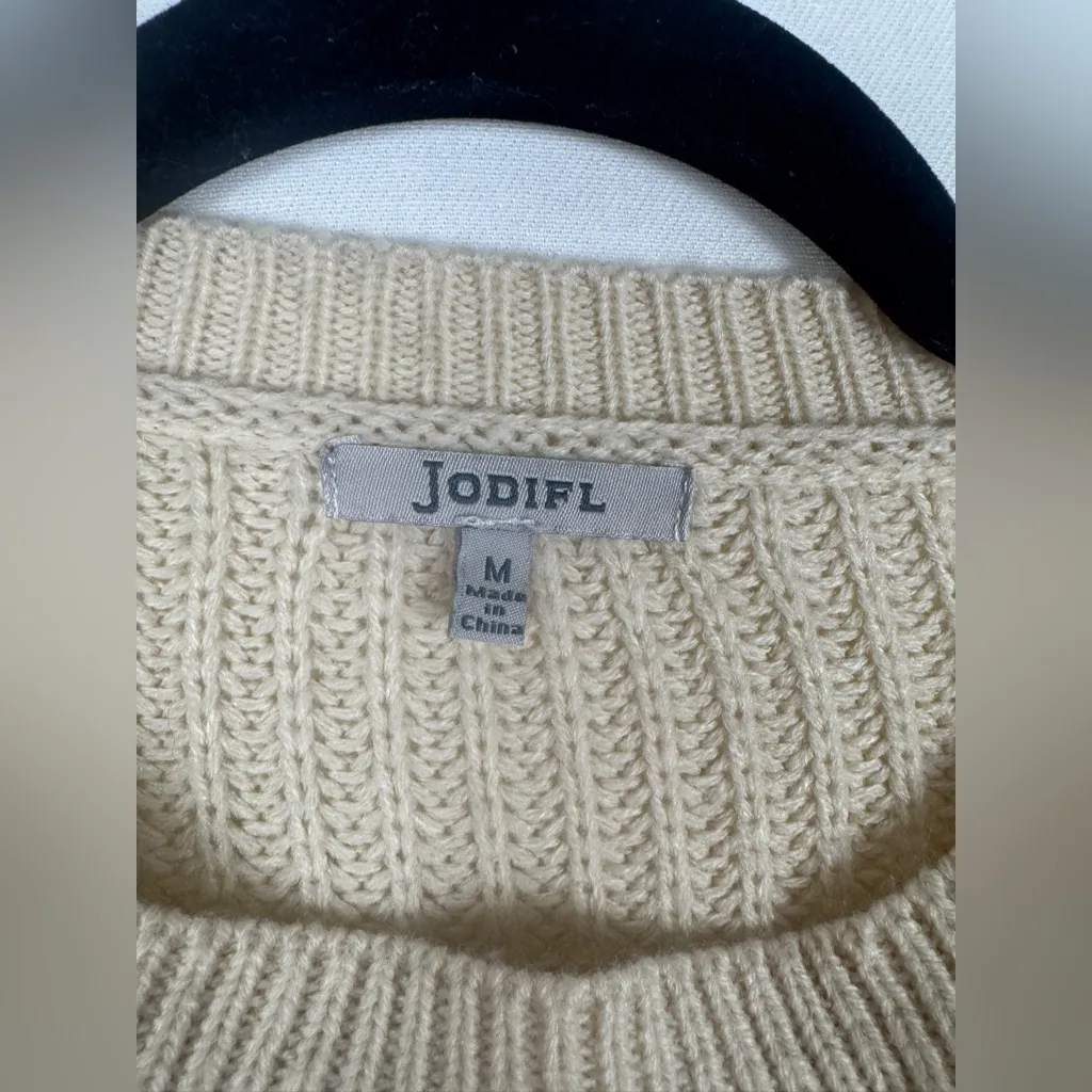 JODIFL Long Cream Lace-Up Knit Sweater - Image 5