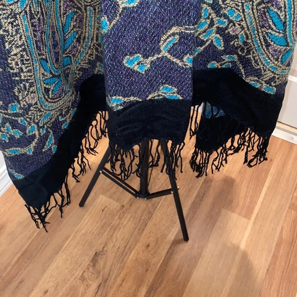 29 Palms Fringed Wrapped Shrug Scarf Shawl w/ Green & Blue Paisley Leafy EUC OS Size undefined - Image 5