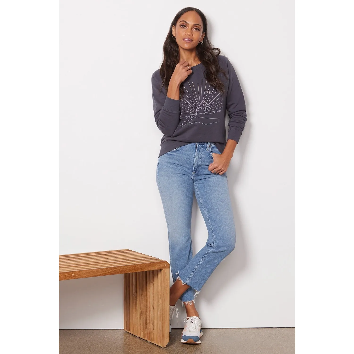 EVEREVE RAYA‎ SUNSET PULLOVER CREWNECK SWEATER WASHED BLACK EUC SIZE XS - Image 3