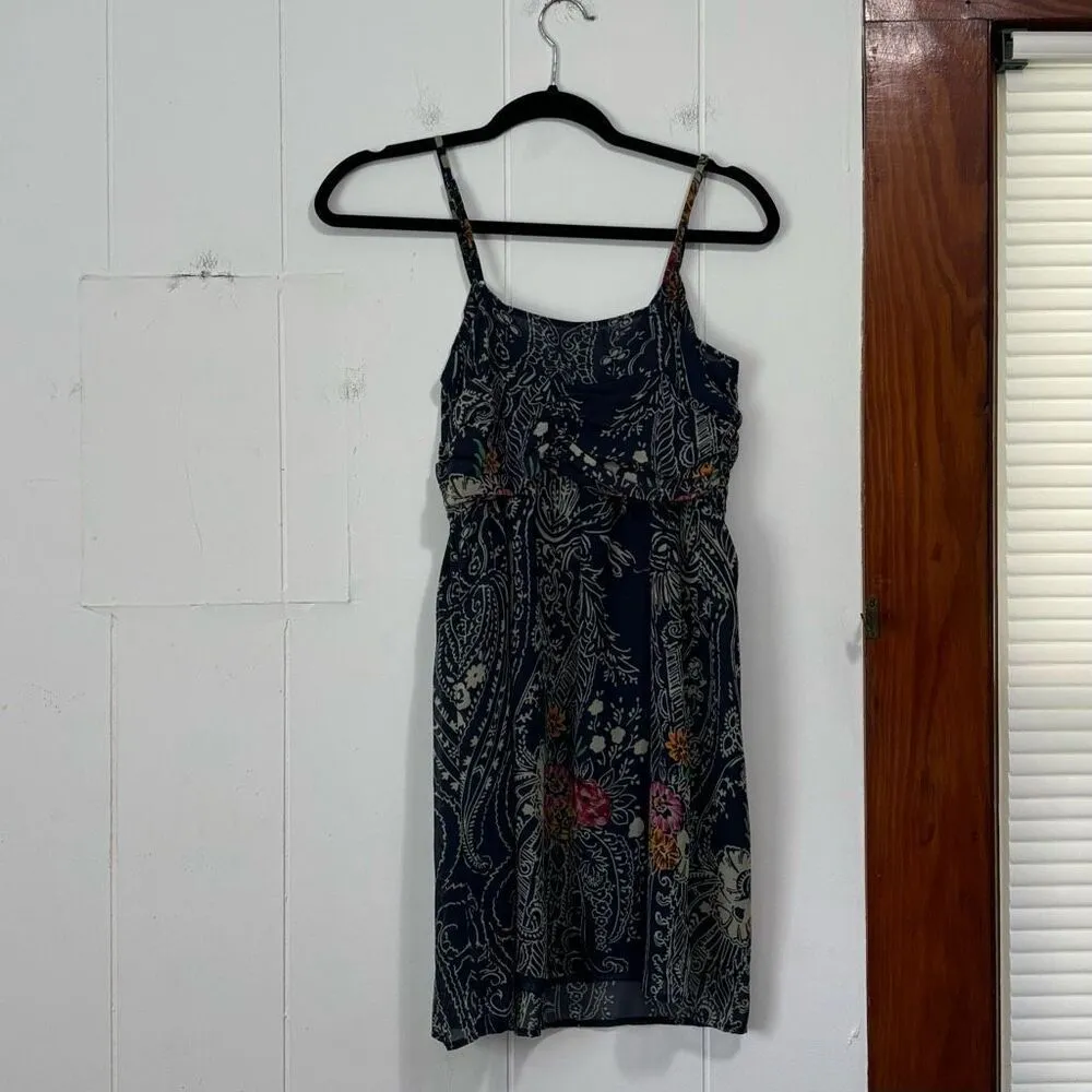Anthropologie Staring at Stars Blue‎ Paisley Floral Chiffon Strappy Mini Dress 4 - Image 3