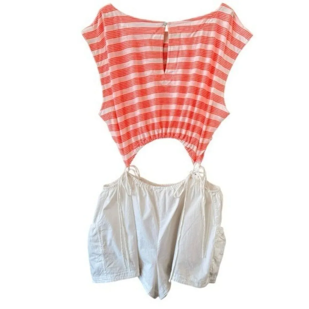 ANTHROPOLOGIE Cutout Neon Coral Striped Romper Size XL NEW  Beach Summercore - Image 4