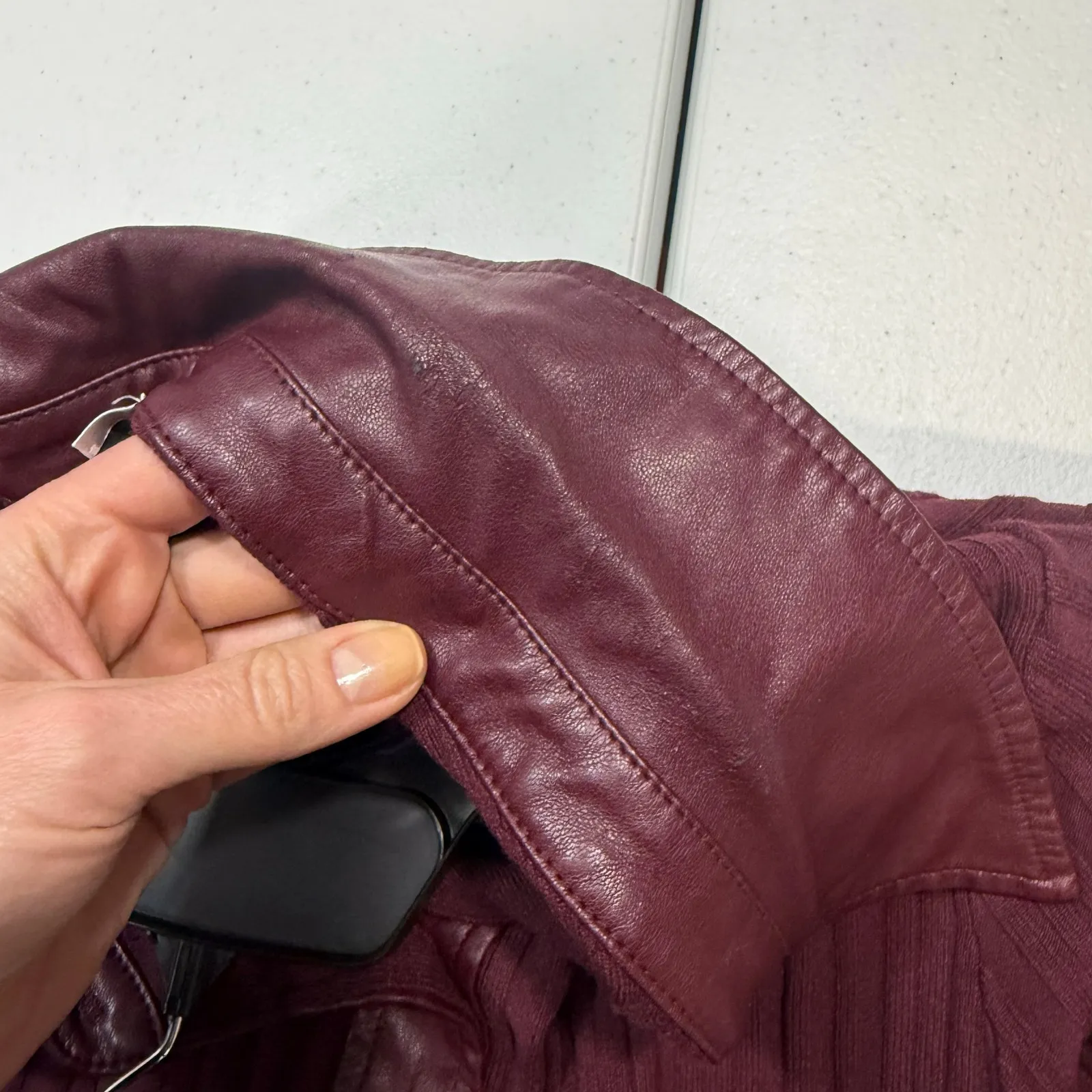 Toccin Variegated Rib Knit Leather Combo Dress Bordeaux size XXL Red - Image 7