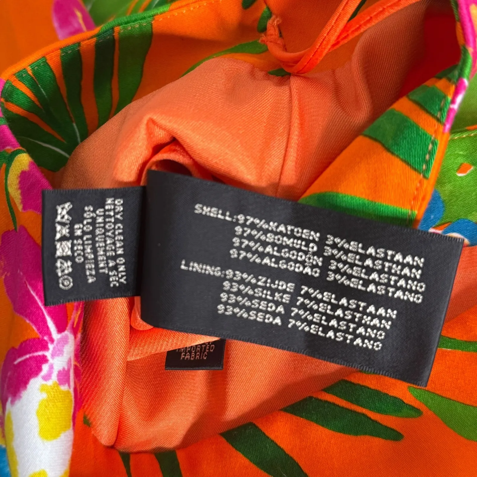 Ralph Lauren Black Label‎ Tropical Print Short Mini Skirt Size 12 Silk Cotton Orange - Image 10