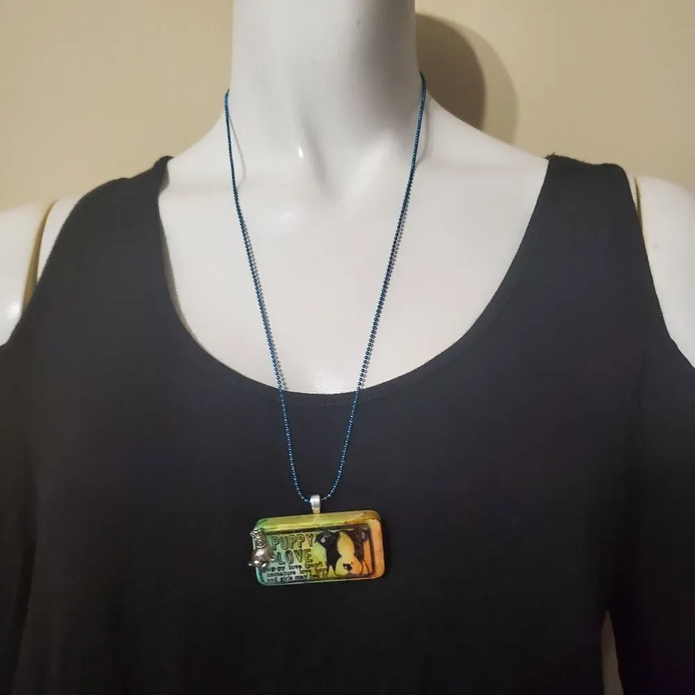 NIB Handmade Puppy Love Domino Necklace Orange - Image 2