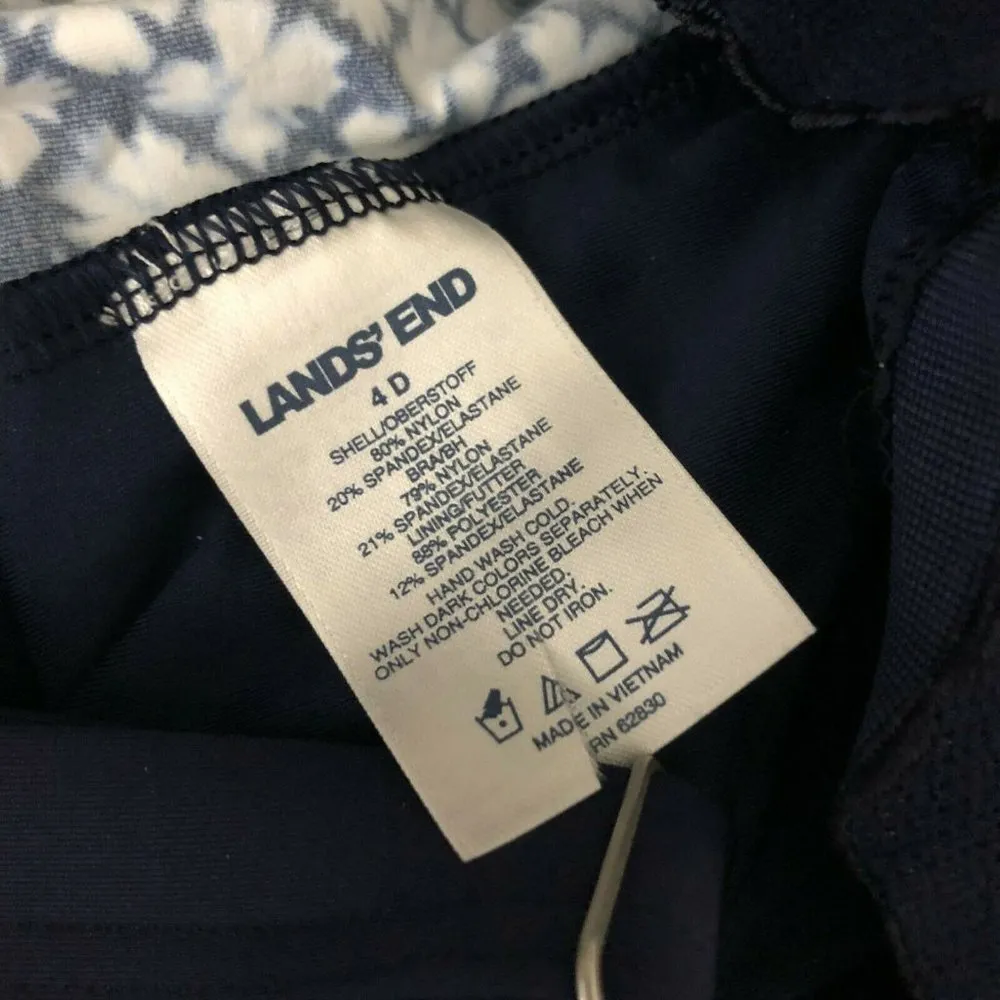 Lands End Tankini Top Molded Cups Tummy Control Floral Geometric Navy Blue 4 D - Image 3