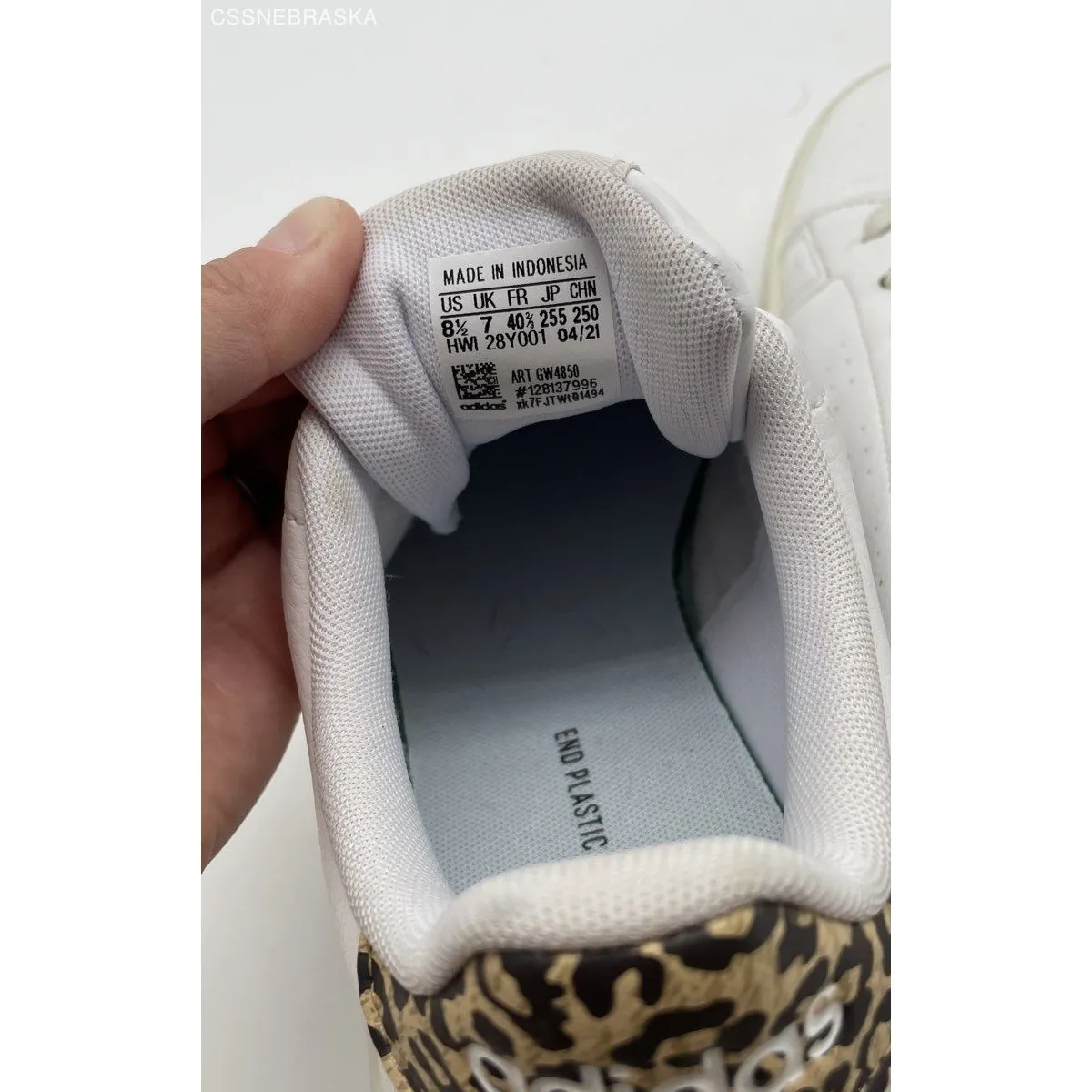 Adidas White Sneakers Womens Leopard Advantage Low Top Lace Up Shoes -‎ Size 8.5 - Image 6