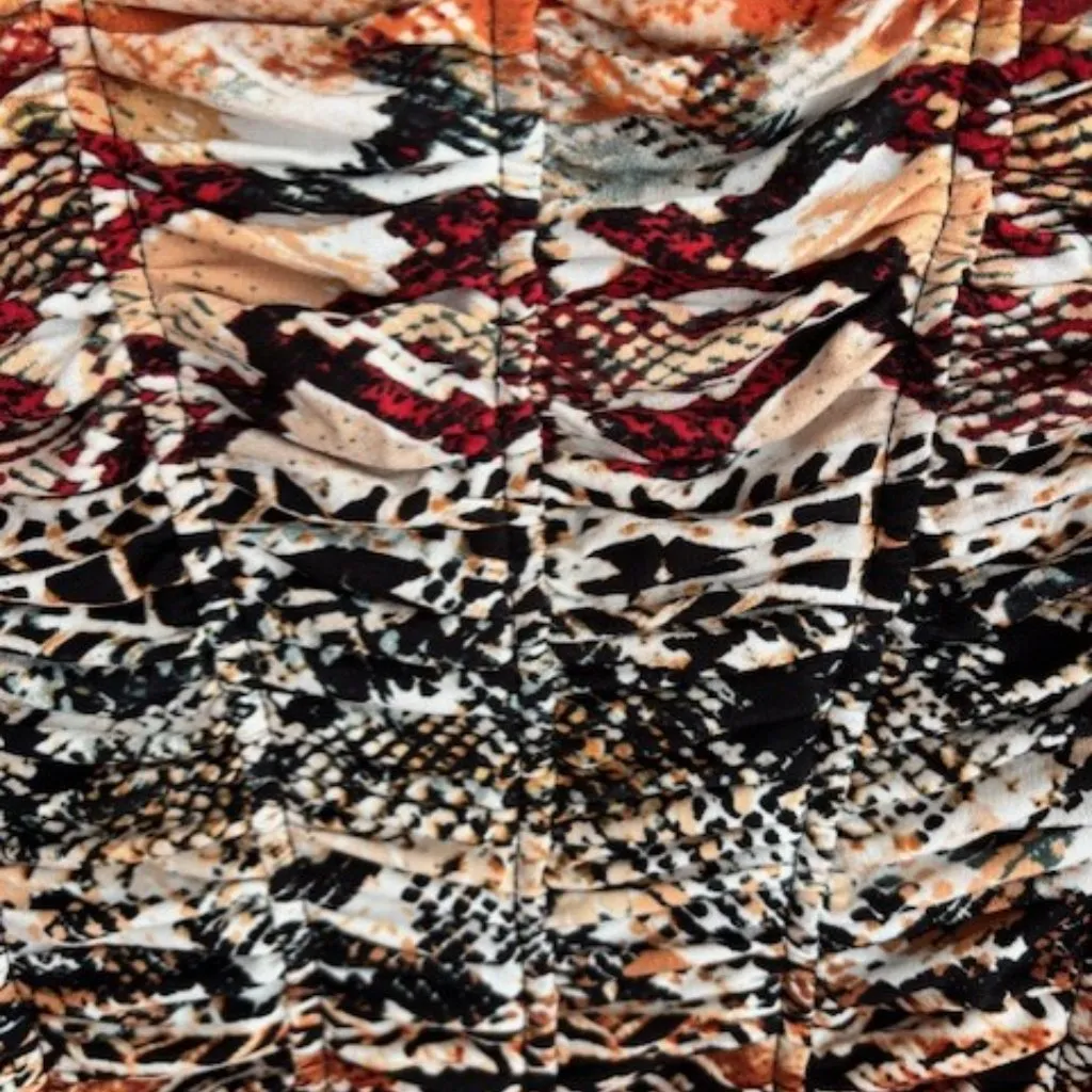 Chico's 2/L Brown Black Blouse Jacket Abstract Animal Zip Ruched 3/4 Sleeve Bold - Image 5