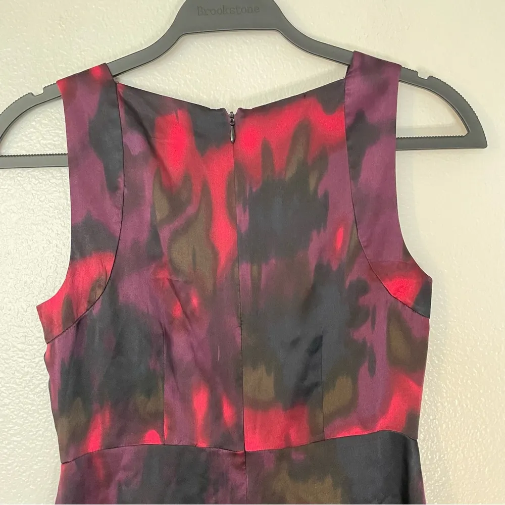 Theory Silk Red & Purple Watercolor Sleeveless Dress Size 0 - Image 4