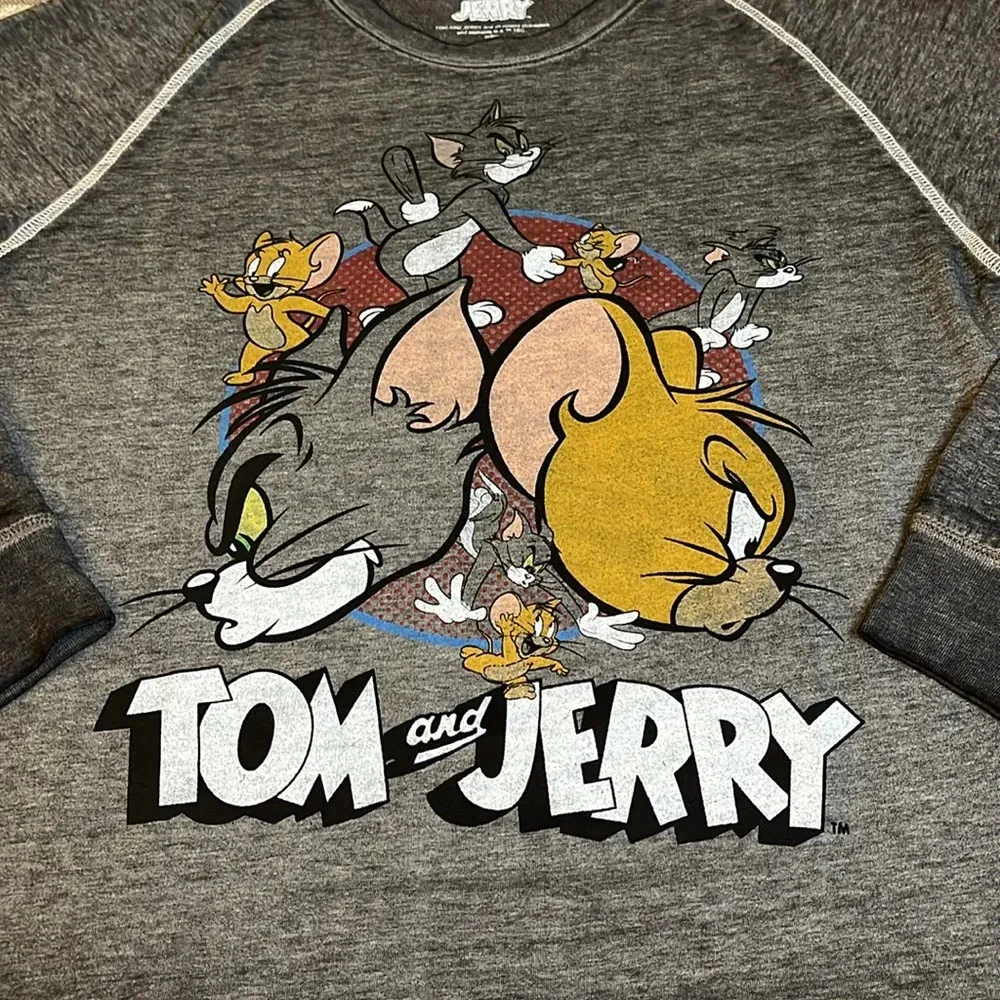 Tom & Jerry novelty print character retro cartoon sweatshirt Gray Size undefined - Image 6